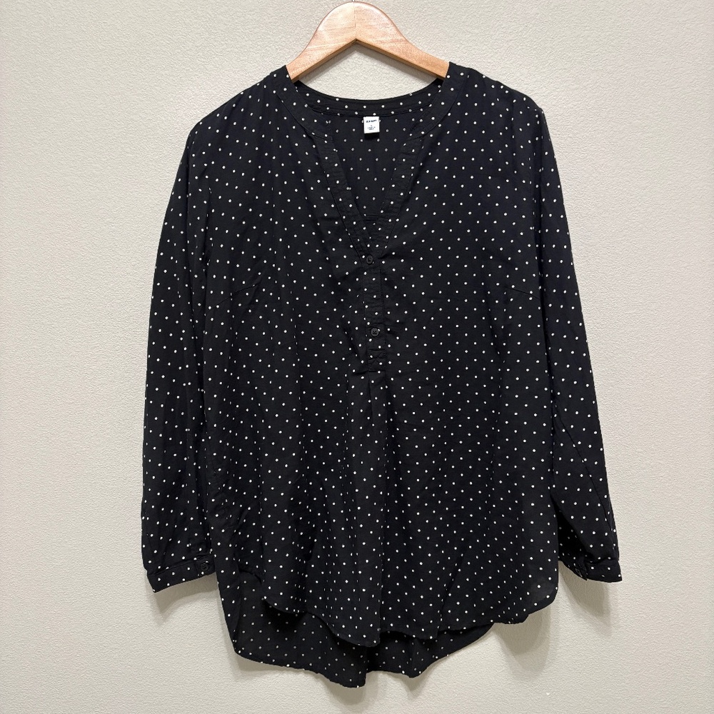 Old Navy Black White Polka Dot Cotton Popover Tunic Top Large EUC